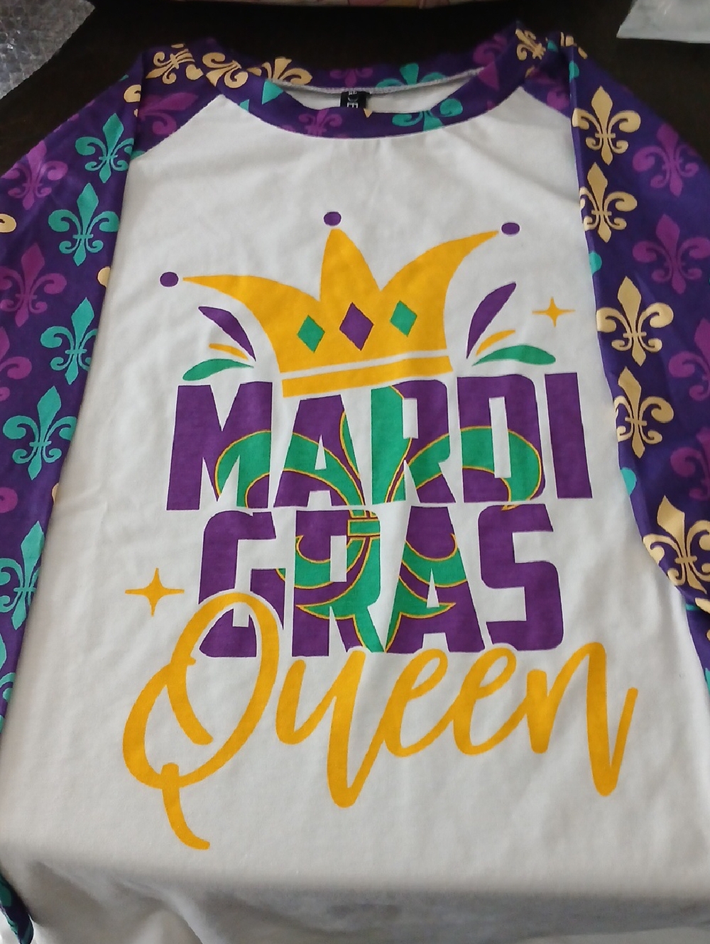 Mardi Gras Queen Raglan Tee - Purple, Green & Gold Jersey.